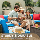 Devoko Patio Furniture Sets 6 Pieces Outdoor Sectional Rattan Sofa Manual Weaving Wicker Patio Conversation Set with Glass Table and Cushion (Beige)