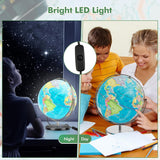 COSTWAY Illuminated World Globe, 13?? Desktop Geographic Globe w/LED Light & Easy-to-Read Clear Map for Students, 720?? Rotation Decorative Globe, Educational Interactive Globe for School, Classroom